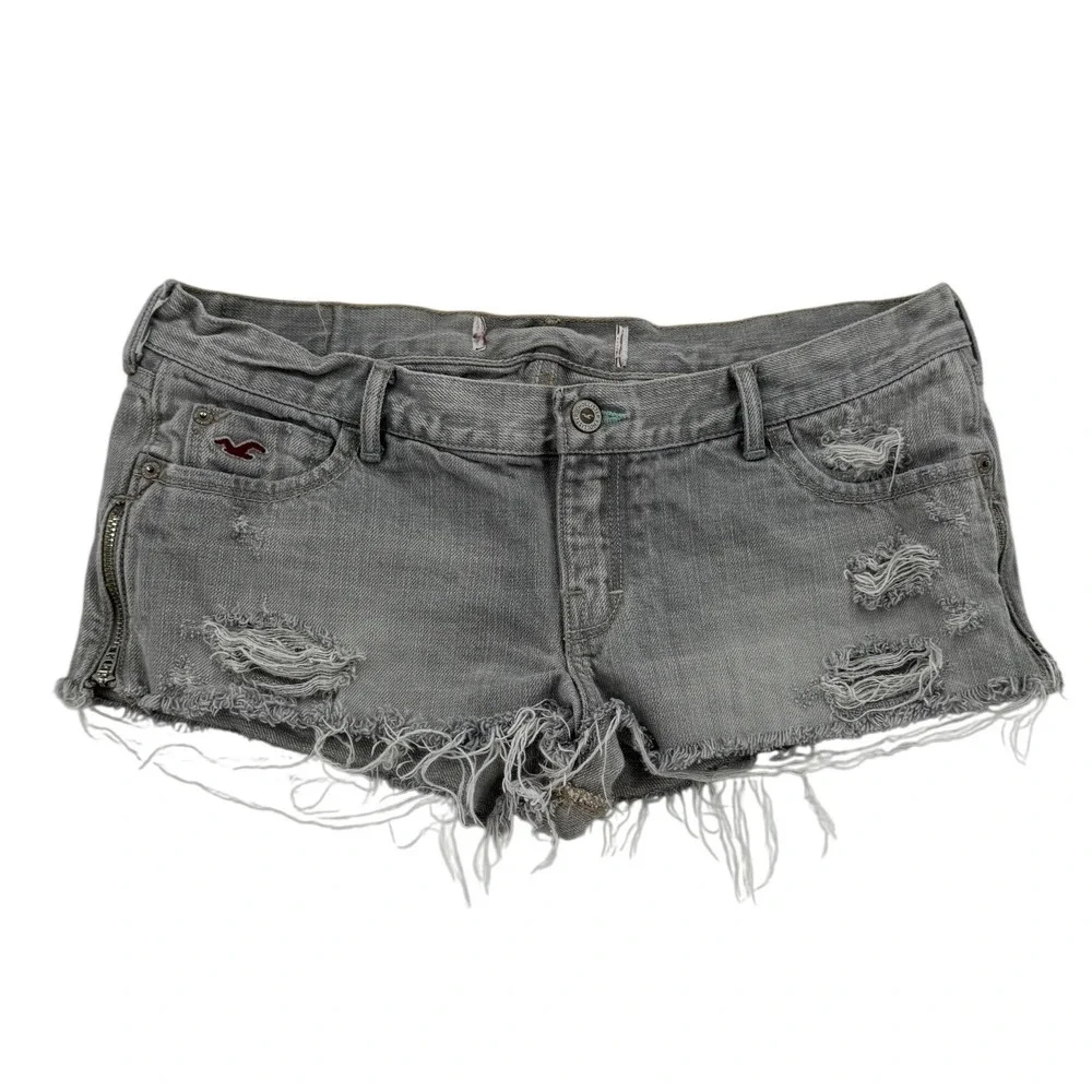 Vintage Hollister Denim Shorts Women 3-5 Gray Distressed Low Rise Side Zip